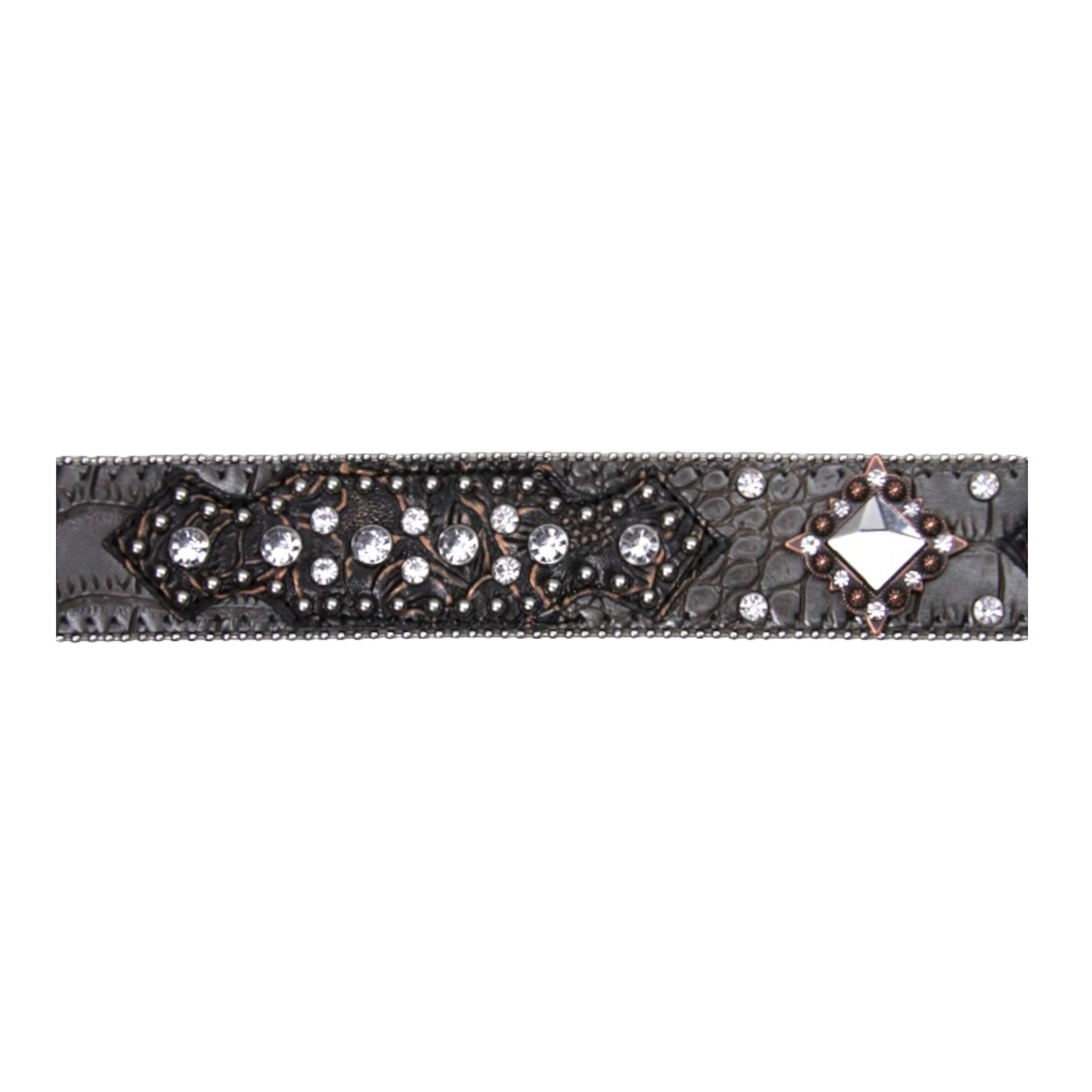 ウエスタンベルト クロコ型押し＆クリスタル装飾 ブラック×アンティークゴールド